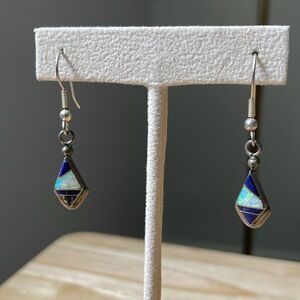 Vintage Blue Lapis Soladite Opal Sterling Silver 925 Southwest Hanging Earrings